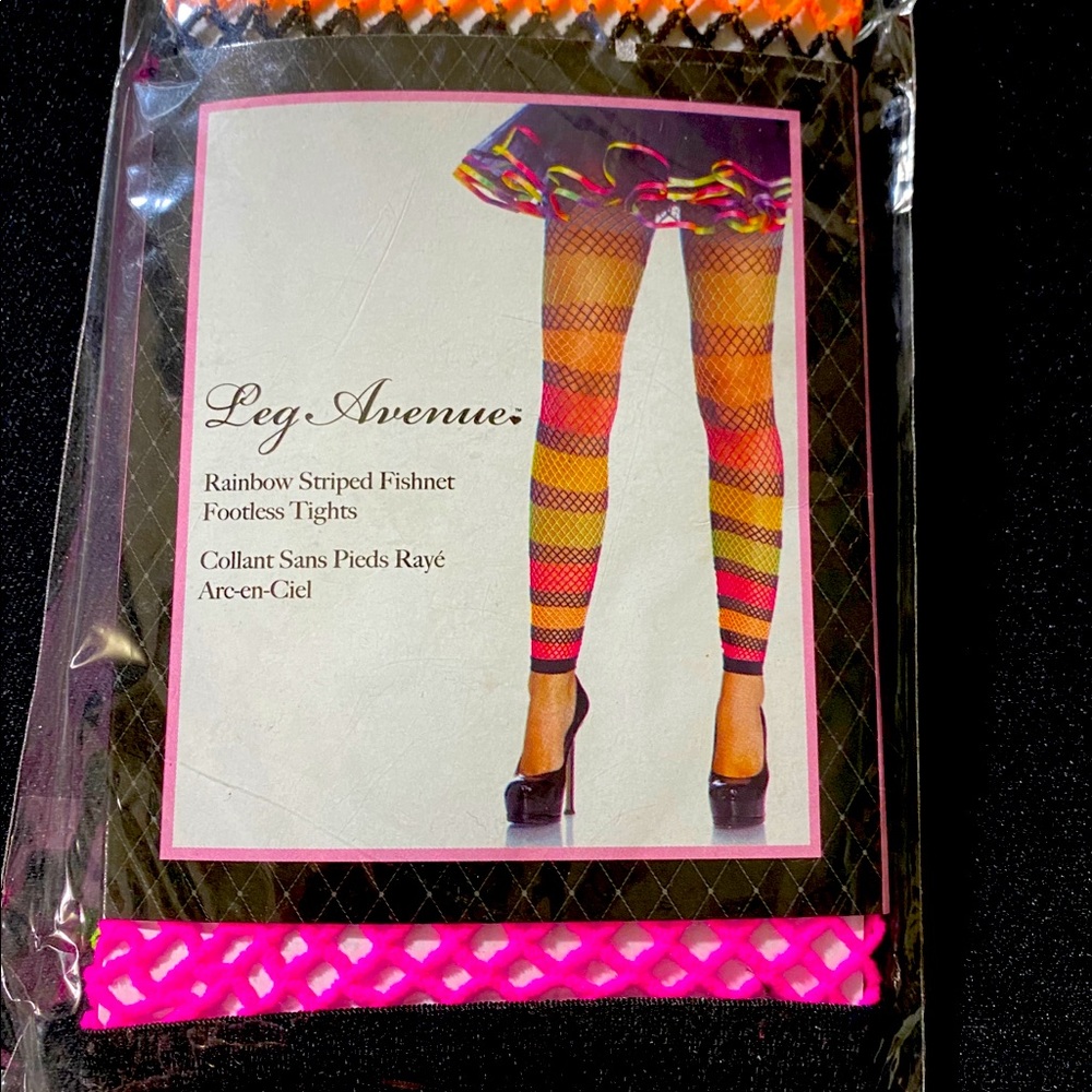 Rainbow-Striped Fishnet Footless Tights